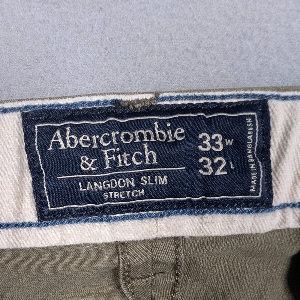 Abercrombie & Fitch Langdon Slim Chinos Mens 33x32 Olive Khaki Stretch Pants